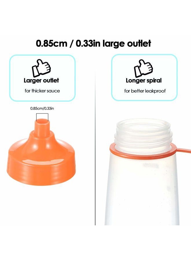 Ondiomn Plastic Condiment Squeeze Bottles for Sauces Wide Mouth - Salad Dressing Bottle Dispenser for Sauce Cooking Oil Ketchup Syrup Liquids Griddle Paint Mustard Resin (2-Pack (orange), 19, ounces) - Image 2