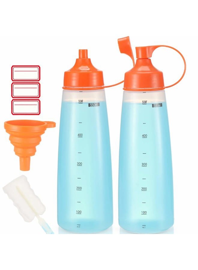 Ondiomn Plastic Condiment Squeeze Bottles for Sauces Wide Mouth - Salad Dressing Bottle Dispenser for Sauce Cooking Oil Ketchup Syrup Liquids Griddle Paint Mustard Resin (2-Pack (orange), 19, ounces) - Image 1