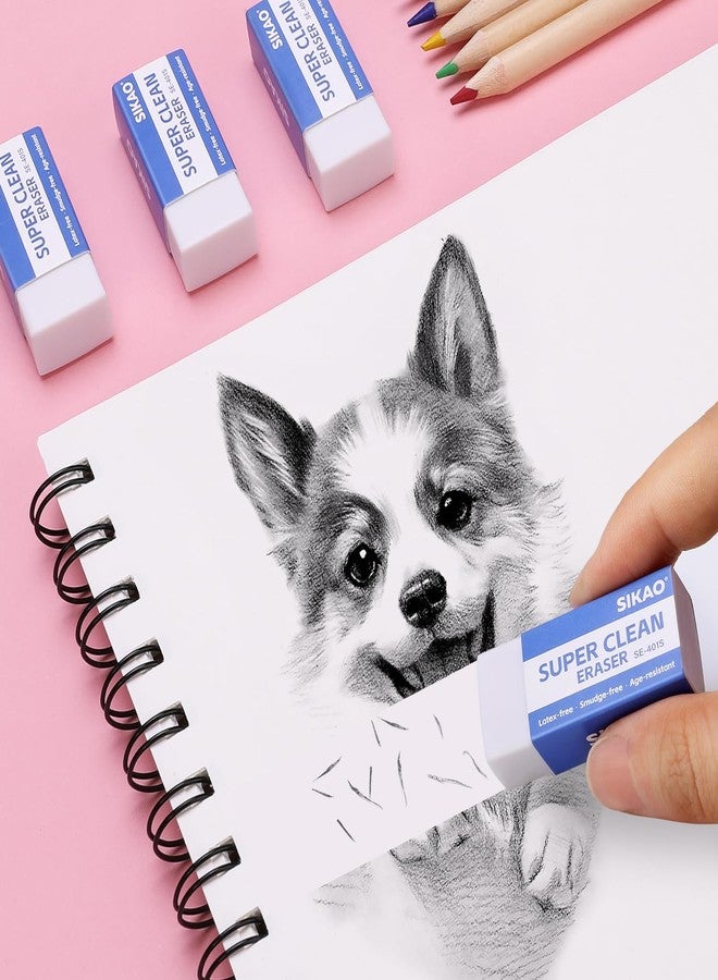 Sikao White Erasers, 12 Pack Block Pencil Erasers - Smudge-Free Latex-Free, Erasers for Kids School Supplies, Clean Erase for Homework, Office & Drawing (Art Use) - Image 4