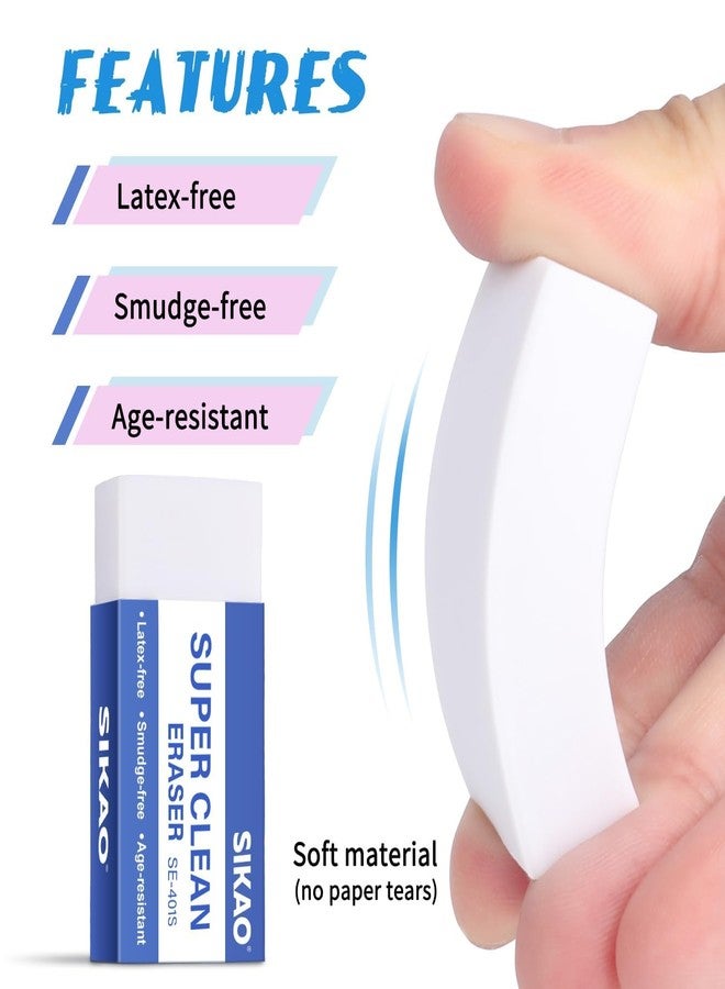 Sikao White Erasers, 12 Pack Block Pencil Erasers - Smudge-Free Latex-Free, Erasers for Kids School Supplies, Clean Erase for Homework, Office & Drawing (Art Use) - Image 3