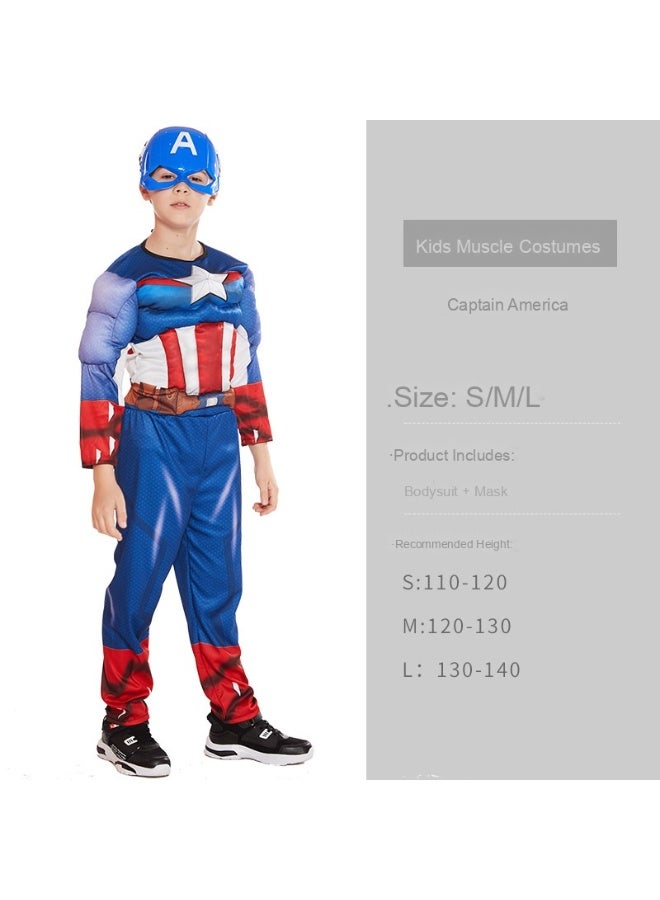 Captain America Muscle Costume Kids Superhero Cosplay Bodysuit Onesies Shield Suit Halloween Carnival Clothes for Child