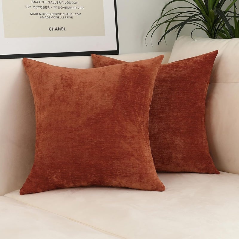 Jeneoo Terracotta Decorative Throw Pillow Covers Soft Chenille Comfy Solid Rust Couch Cushion Cases Decor (Set of 2, 16 x 16 Inches) - Image 2