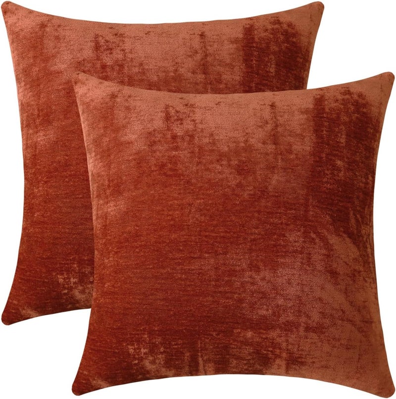 Jeneoo Terracotta Decorative Throw Pillow Covers Soft Chenille Comfy Solid Rust Couch Cushion Cases Decor (Set of 2, 16 x 16 Inches) - Image 1