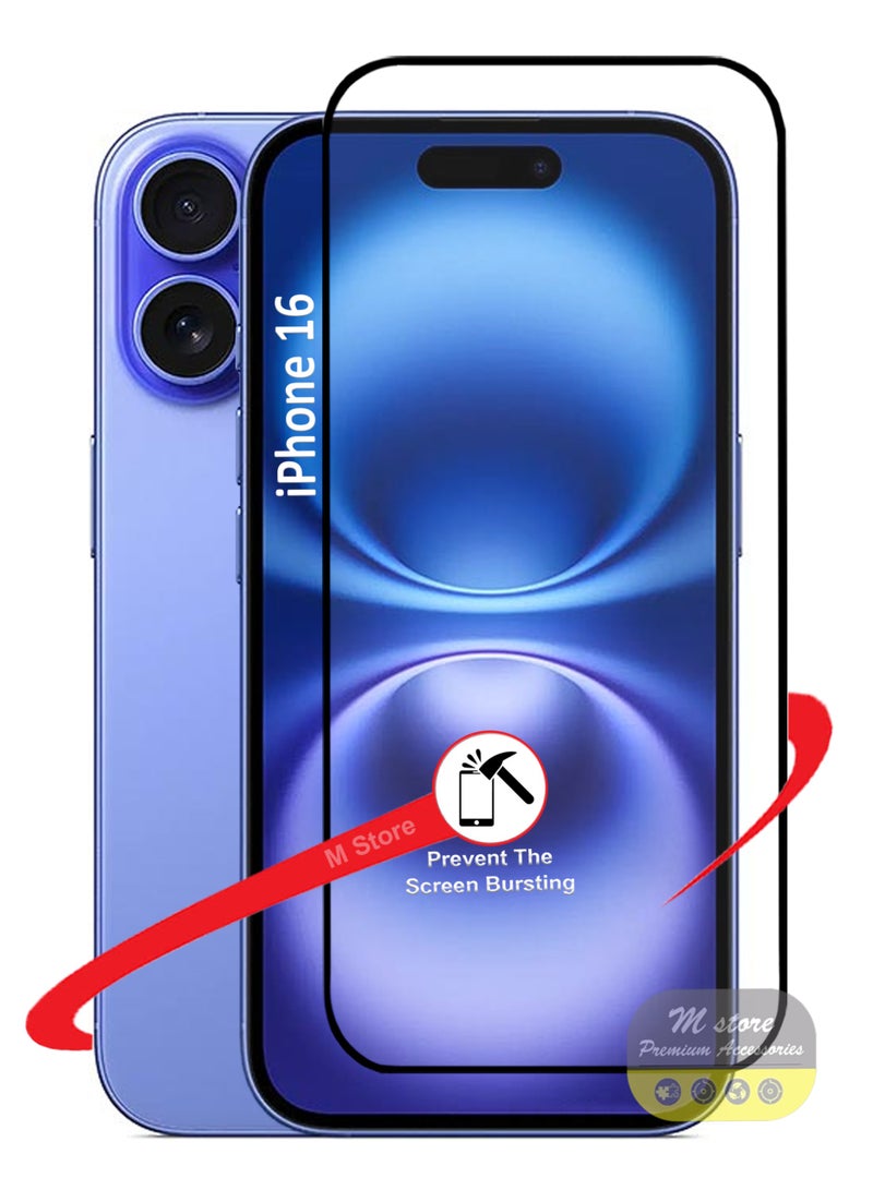واقي شاشة Apple iPhone 16 - واقي شاشة من الزجاج المقوى من الحافة إلى الحافة، شفافية عالية، لمسة دقيقة، مضاد للانفجار، حواف مقوسة ناعمة، تركيب سهل - Image 1
