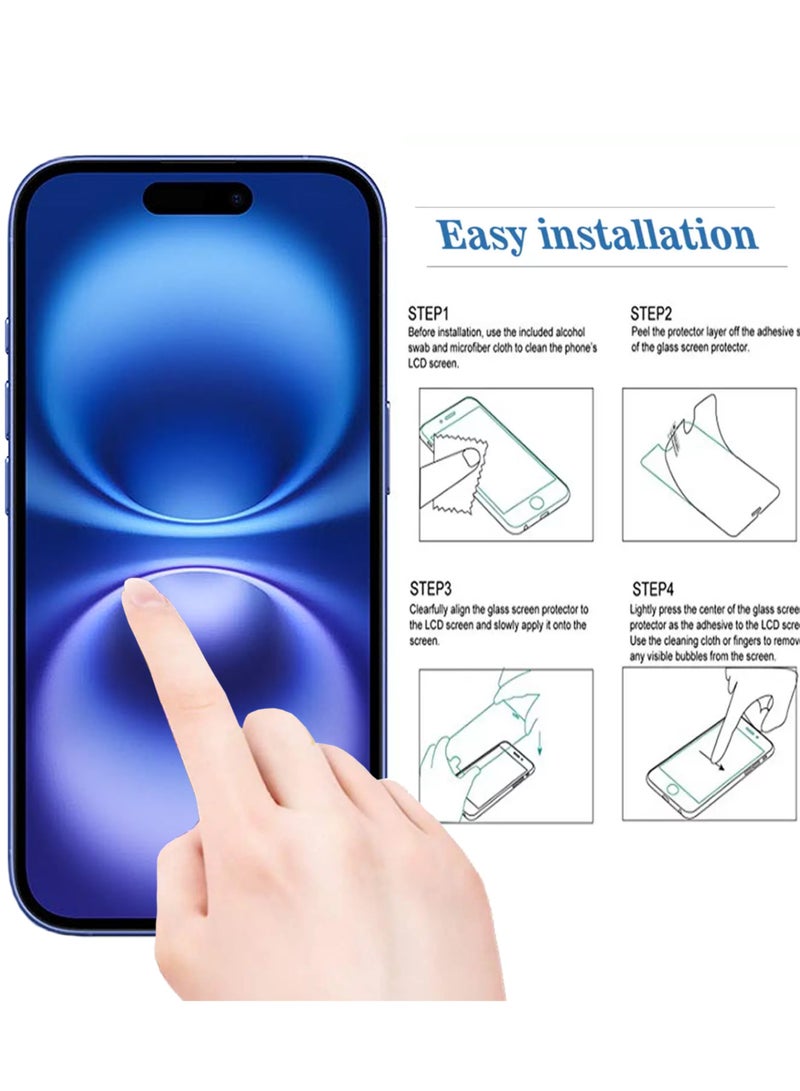 واقي شاشة Apple iPhone 16 - واقي شاشة من الزجاج المقوى من الحافة إلى الحافة، شفافية عالية، لمسة دقيقة، مضاد للانفجار، حواف مقوسة ناعمة، تركيب سهل - Image 2
