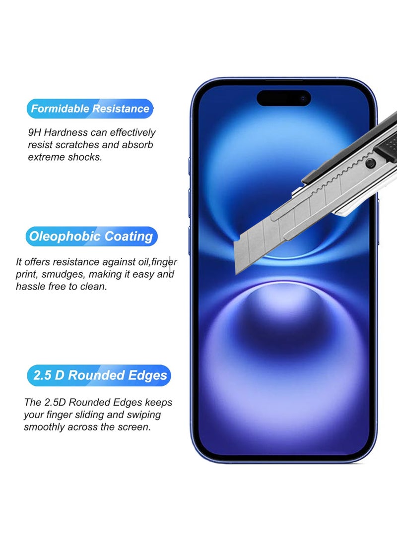 واقي شاشة Apple iPhone 16 - واقي شاشة من الزجاج المقوى من الحافة إلى الحافة، شفافية عالية، لمسة دقيقة، مضاد للانفجار، حواف مقوسة ناعمة، تركيب سهل - Image 3