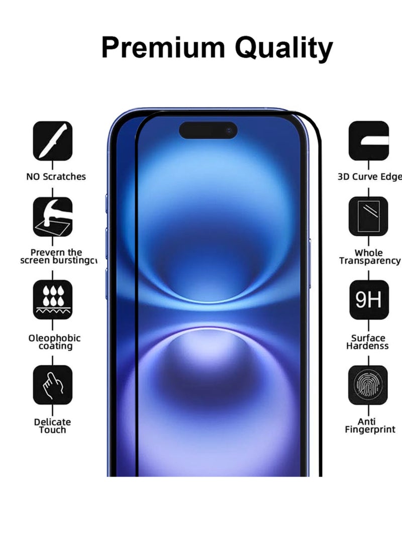 واقي شاشة Apple iPhone 16 - واقي شاشة من الزجاج المقوى من الحافة إلى الحافة، شفافية عالية، لمسة دقيقة، مضاد للانفجار، حواف مقوسة ناعمة، تركيب سهل - Image 4