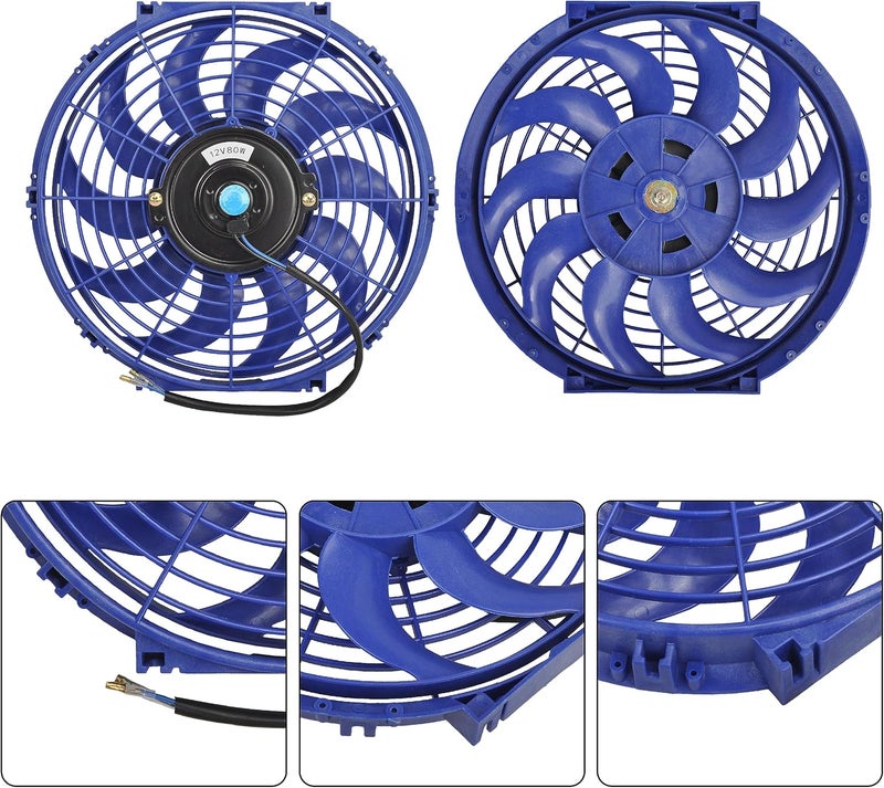 GESEXI 12 Inch Slim Fan Push Pull Electric Radiator Cooling Fan Universal High Performance 12V 80W Motor with Fan Mounting Kit (Blue) - Image 5