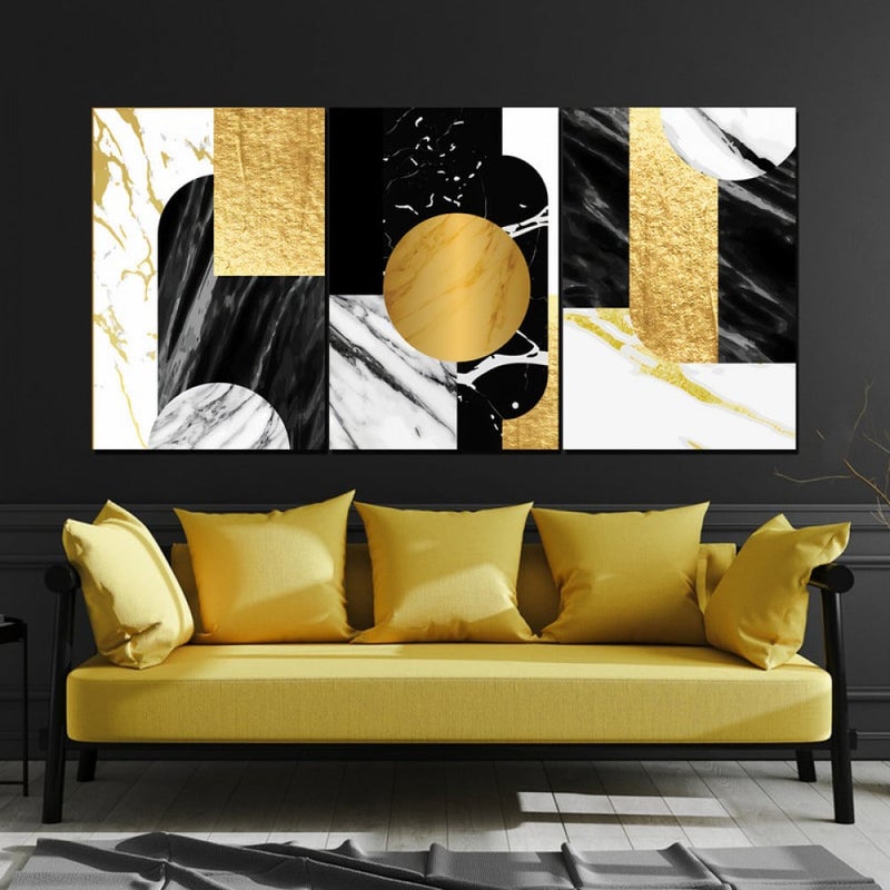 ماركتنا ثلاث لوحات قماشية فخمة بتصميم مودرن مع برواز مجوف مقاس (120×60) ثلاث قطع - Image 1