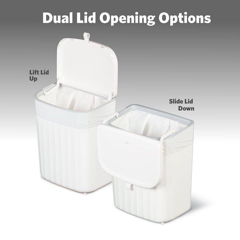 Glad Roomate Under Counter Waste Bin | Space Saving Small Trash Can for Kitchen Cabinet, Bathroom or Office | Dual Lid for Ease of Opening, 9 Liter, White - Image 3