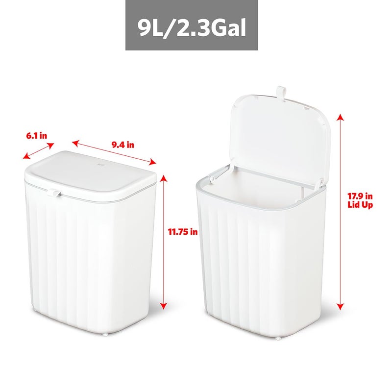 Glad Roomate Under Counter Waste Bin | Space Saving Small Trash Can for Kitchen Cabinet, Bathroom or Office | Dual Lid for Ease of Opening, 9 Liter, White - Image 2