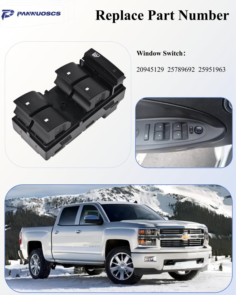PANNUOSCS Driver Side Master Power Window Switch Compatible with 2007-2017 Chevy Silverado 1500 2500HD 3500HD HHR Traverse/GMC Sierra 1500 2500HD 3500HD Yukon Automotive Power Window Switches Replace#20945129 - Image 4