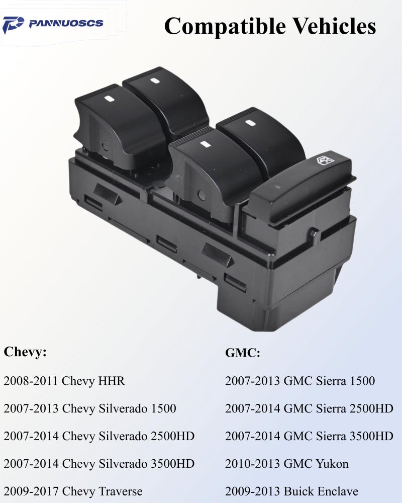 PANNUOSCS Driver Side Master Power Window Switch Compatible with 2007-2017 Chevy Silverado 1500 2500HD 3500HD HHR Traverse/GMC Sierra 1500 2500HD 3500HD Yukon Automotive Power Window Switches Replace#20945129 - Image 5