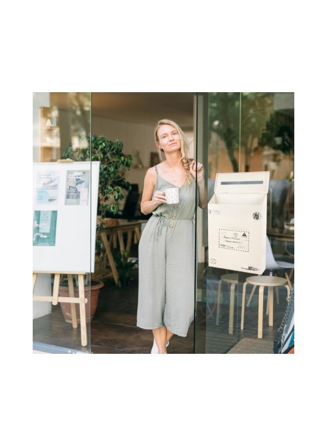 Mailbox Metal Large Capacity, Vintage Post Box withand Cover, Wall Mount Steel Mail Box for Garden Outside Coffee Shop Rustic Farmhouse(Color:White) - Image 2