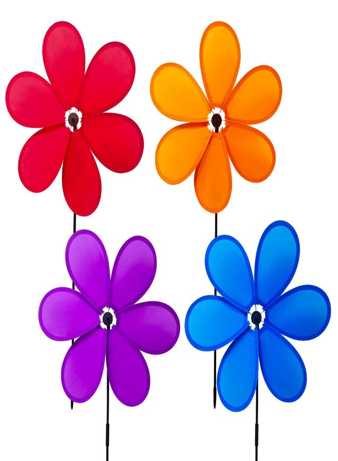 timecity 4pcs Flower Pinwheels Wind Spinner 11.8 inch Lawn Pinwheel Colorful Garden Windmill for Garden, Party, Outdoor, Yard Decor - Image 1