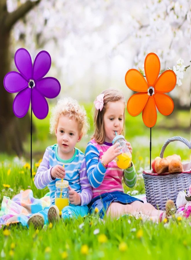 timecity 4pcs Flower Pinwheels Wind Spinner 11.8 inch Lawn Pinwheel Colorful Garden Windmill for Garden, Party, Outdoor, Yard Decor - Image 4