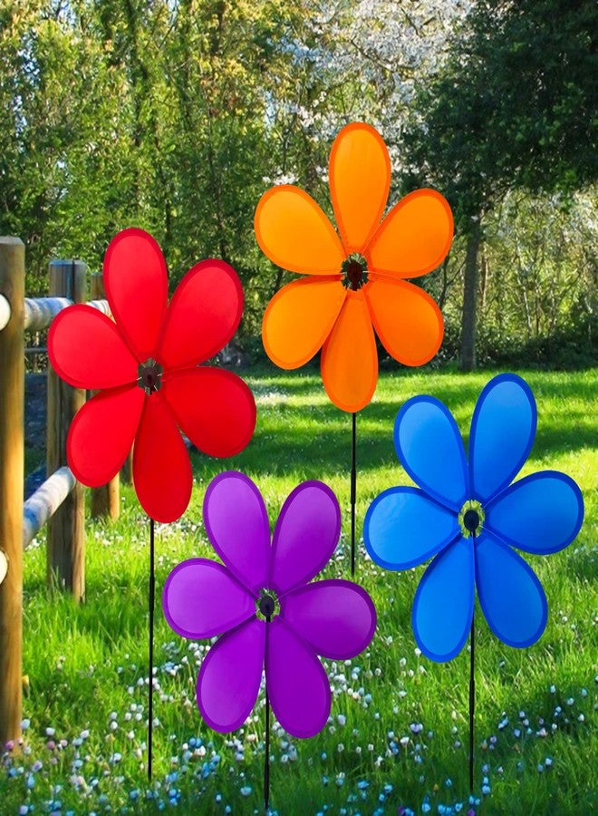 timecity 4pcs Flower Pinwheels Wind Spinner 11.8 inch Lawn Pinwheel Colorful Garden Windmill for Garden, Party, Outdoor, Yard Decor - Image 2