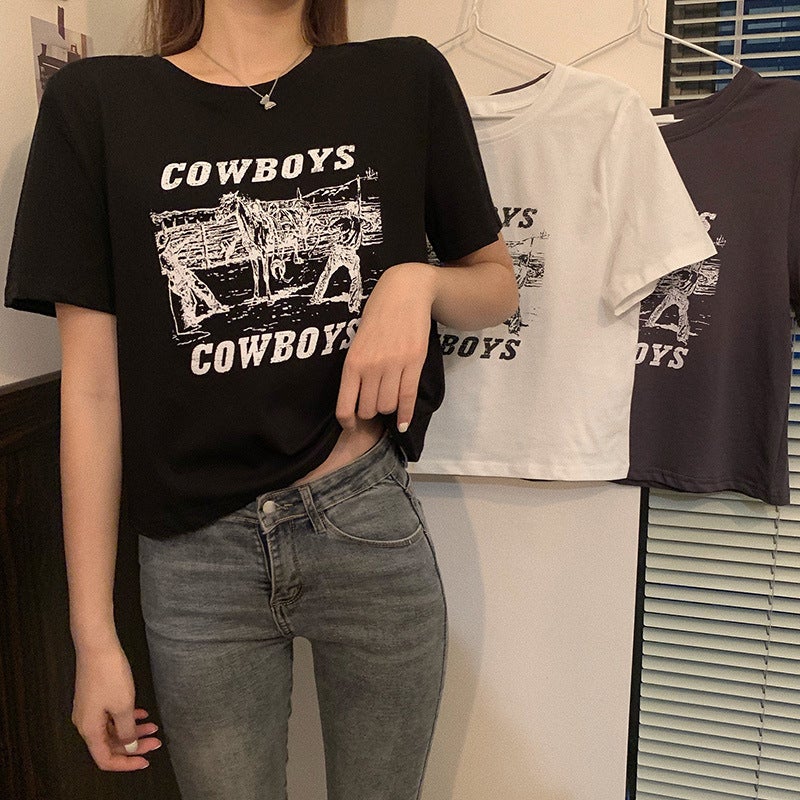 Retro Printed Short-Sleeved T-Shirt for Women 2025 Summer New Style Korean Design Slim Fit Student Top - Image 2