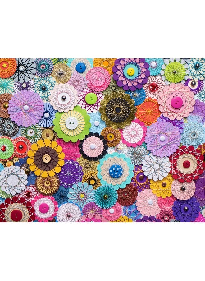 سبرينغبوك لغز الصور المقطوعة المكون من 1000 قطعة من Springbok's Bloomin Buttons للبالغين من تصميم الفنانة ليندا ستيوارت، يتميز بصورة لتركيبة زهرية مصنوعة من الأزرار والورق  - Image 1