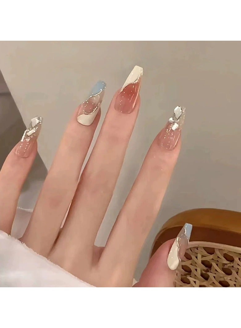 Goolsky Luxury Sparkly Galaxy Diamond Press On Nails Elegant Glitter Fake Nail Tips  - Image 2
