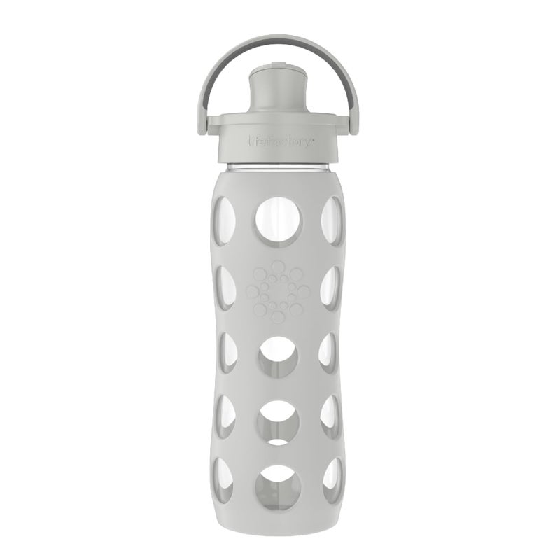 Lifefactory 16-Ounce Glass Water Bottle with Active Flip Cap and Protective Silicone Sleeve, Stone Gray - Image 1