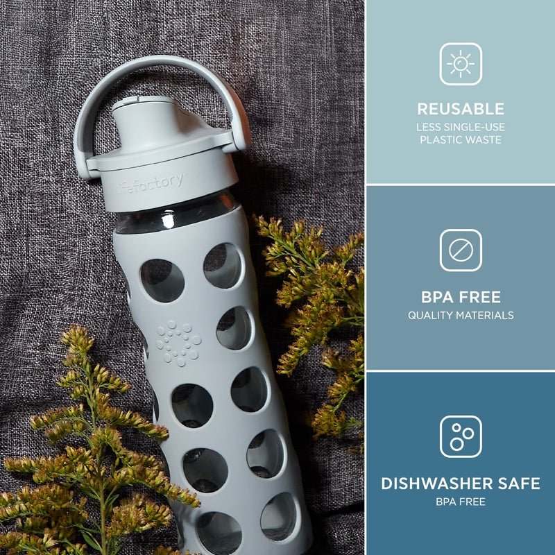 Lifefactory 16-Ounce Glass Water Bottle with Active Flip Cap and Protective Silicone Sleeve, Stone Gray - Image 2
