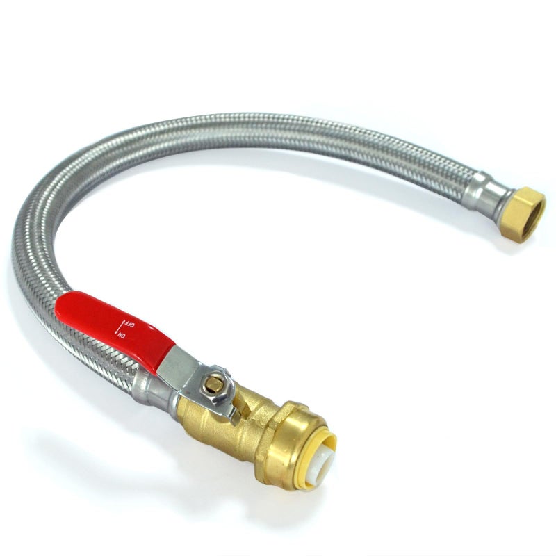 TTFLEX 24 inch Water Heater Connector Hose 34 Shut Off Ball Valve x 34 FIP Water Heater Supply Line Stainless Steel Braided Flex Line Push to Connect Copper PEX PERT CPVC Pipes