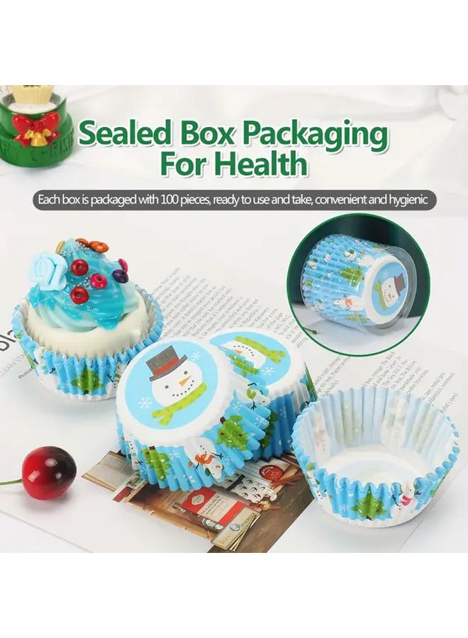 Polychrome Snowman Pattern Christmas Paper Cups Set Of 100 Pcs Disposable Foodgrade Oil Proof - Image 1