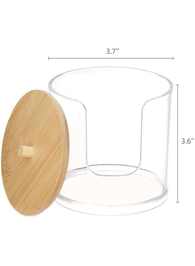 Arabest Plastic Cotton Round Holder and Dispenser, Clear Bathroom Organizer Storage for Cotton Pads - Bamboo Lids  - Image 2