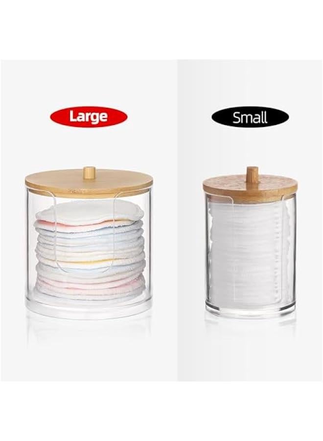Arabest Plastic Cotton Round Holder and Dispenser, Clear Bathroom Organizer Storage for Cotton Pads - Bamboo Lids  - Image 3