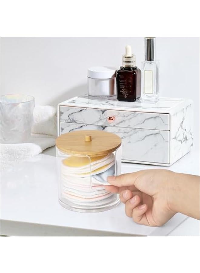 Arabest Plastic Cotton Round Holder and Dispenser, Clear Bathroom Organizer Storage for Cotton Pads - Bamboo Lids  - Image 4
