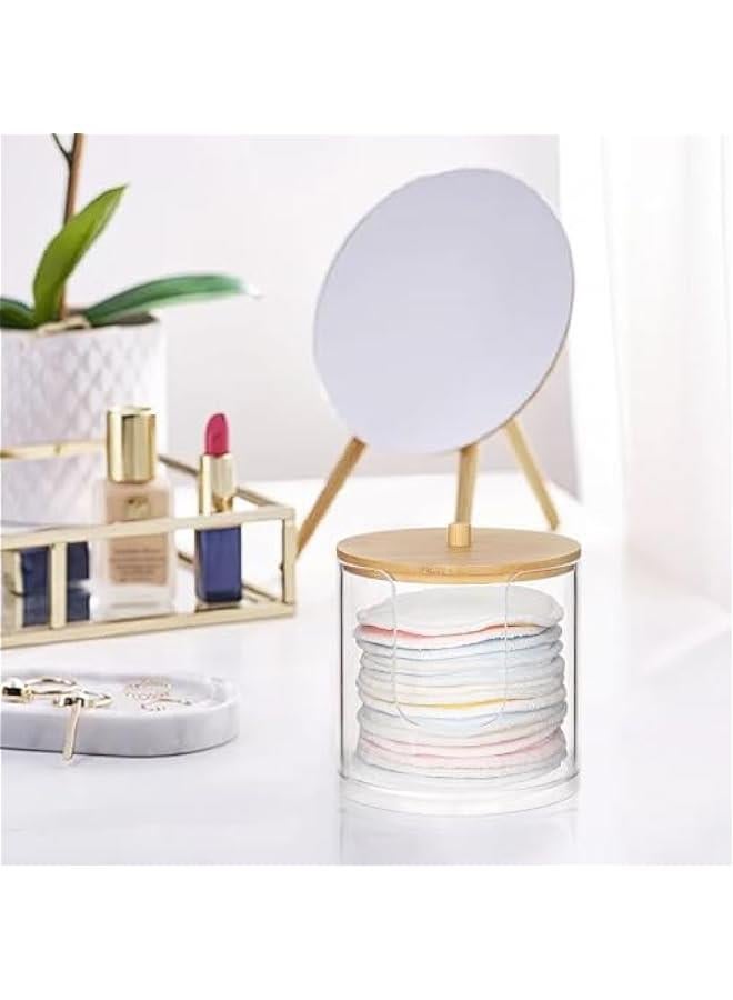 Arabest Plastic Cotton Round Holder and Dispenser, Clear Bathroom Organizer Storage for Cotton Pads - Bamboo Lids  - Image 5