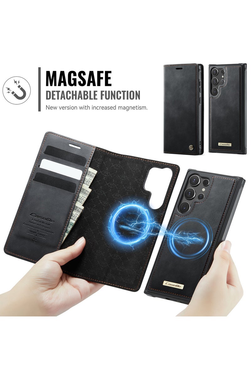ICARLUS For Samsung Galaxy S24 Ultra 5G Compatible with MagSafe Detachable Wallet Leather Phone Cover - Black - Image 3