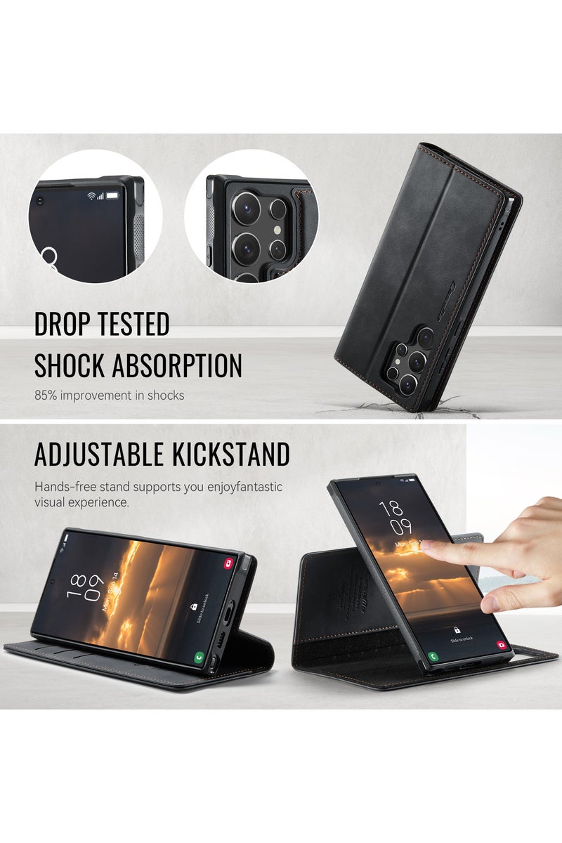 ICARLUS For Samsung Galaxy S24 Ultra 5G Compatible with MagSafe Detachable Wallet Leather Phone Cover - Black - Image 5