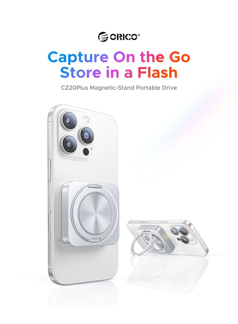 Orico ORICO 512GB Magnetic External SSD, 4K ProRes HDR Record and Store, 20Gbps Magnetic Portable SSD with Foldable Stand-CZ20PLUS - Image 1