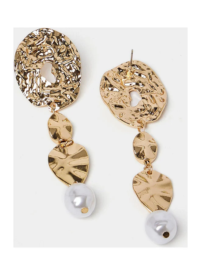 Styli Pearl Detail Textured Drop Earrings