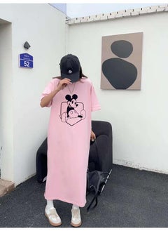 South Korea Dongdaemun Mickey Printed Short-sleeved T-shirt Dress Women's Chubby Girl Loose Over-knee Split Plus Size Dress Summer T