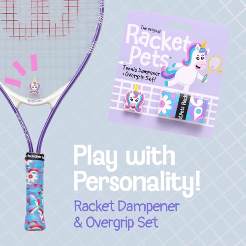 Racket Pets Kids Tennis Racket Dampener & Matching Overgrip Tape, Performance Shock Absorbing Dampener for Tennis Racket & Fun Animal Print Tennis Wrap Grip Tape (Unicorn) - Image 2
