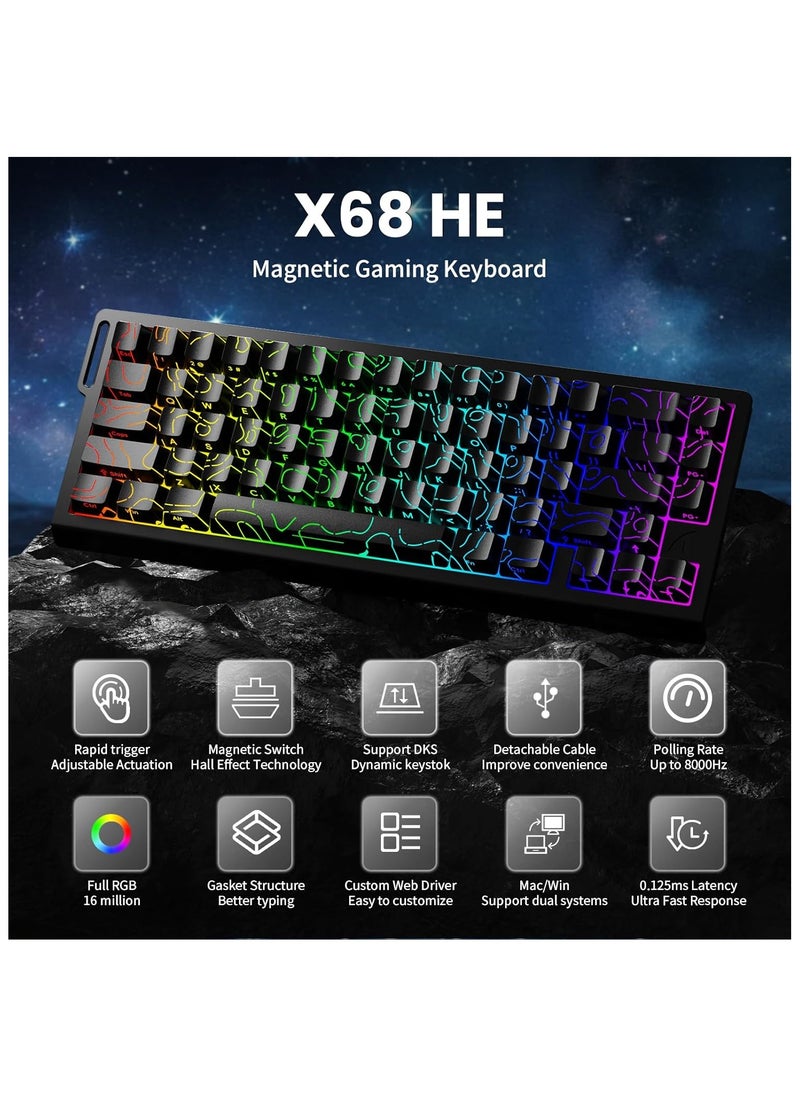 Attack Shark ATTACK SHARK X68 HE 8KHZ Rapid Trigger Keyboard Magnetic Switch,0.01 mm RT Accuracy,Wired RGB 60% Gaming Keyboard TKL with Adjustable Actuation,Snap Tap,Coiled Cable,for PC/Mac(Black Contour)  - Image 2