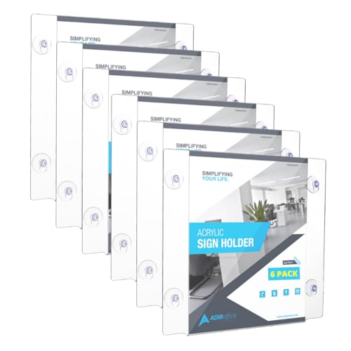 AdirOffice Adir Acrylic Sign Holder – Window Sign Holder with Suction Cups for Advertising and Promotion, Wall-Mount Display Frame, Clear Sign Holder Stand for Glass, Mall, Restaurants, Office - 6 Pack (8.5x11 Inch) - Image 1