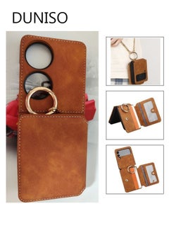 DUNISO Huawei P50 Pocket 6.9 Inch Mobile Phone Wallet Case with Card Slots Holder, Ring Buckle Protective Cover Frosted Protective Smartphone Case, Cell Accessories with Ring Crossbody Strap  - Image 1
