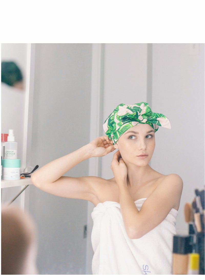 Excefore Shower Caps for Women,  Waterproof Reusable Shower Hair Caps Elastic Hem Turban Shower Bath Caps Bowknot Silky Satin Bath Hair Caps for Long, Short... - Image 4