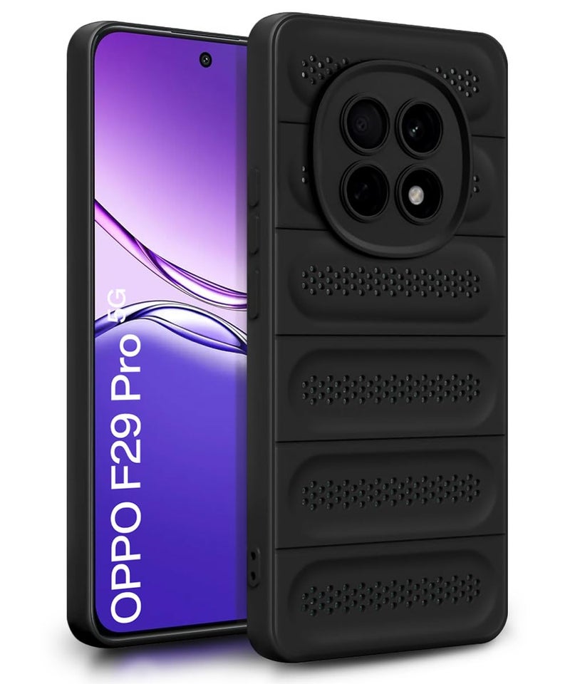 WOW IMAGINE Ultimate Silicone Back Cover Case for Oppo F29 Pro 5G | Heat Dissipation Thin Soft TPU | 360° Camera Protection | Breathable Cooling Holes – Pitch Black - Image 1