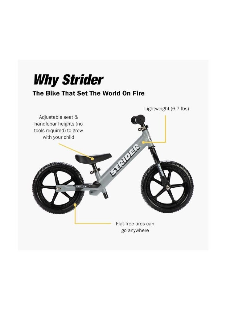 STRIDER - Strider 12” Sport Bike - No Pedal Balance Bicycle for Kids 18 Months to 5 Years - Includes Safety Pad, Padded Seat, Mini Grips & Flat-Free Tires - Tool-Free Assembly & Adjustments - Image 1