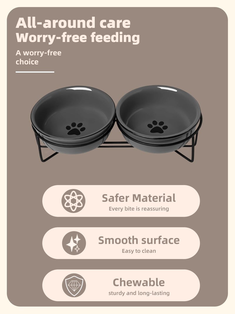 GDCZ Ceramics Raised Cat Bowls with Heighten Metal Stand,15 Ounces (Grey) - Image 3