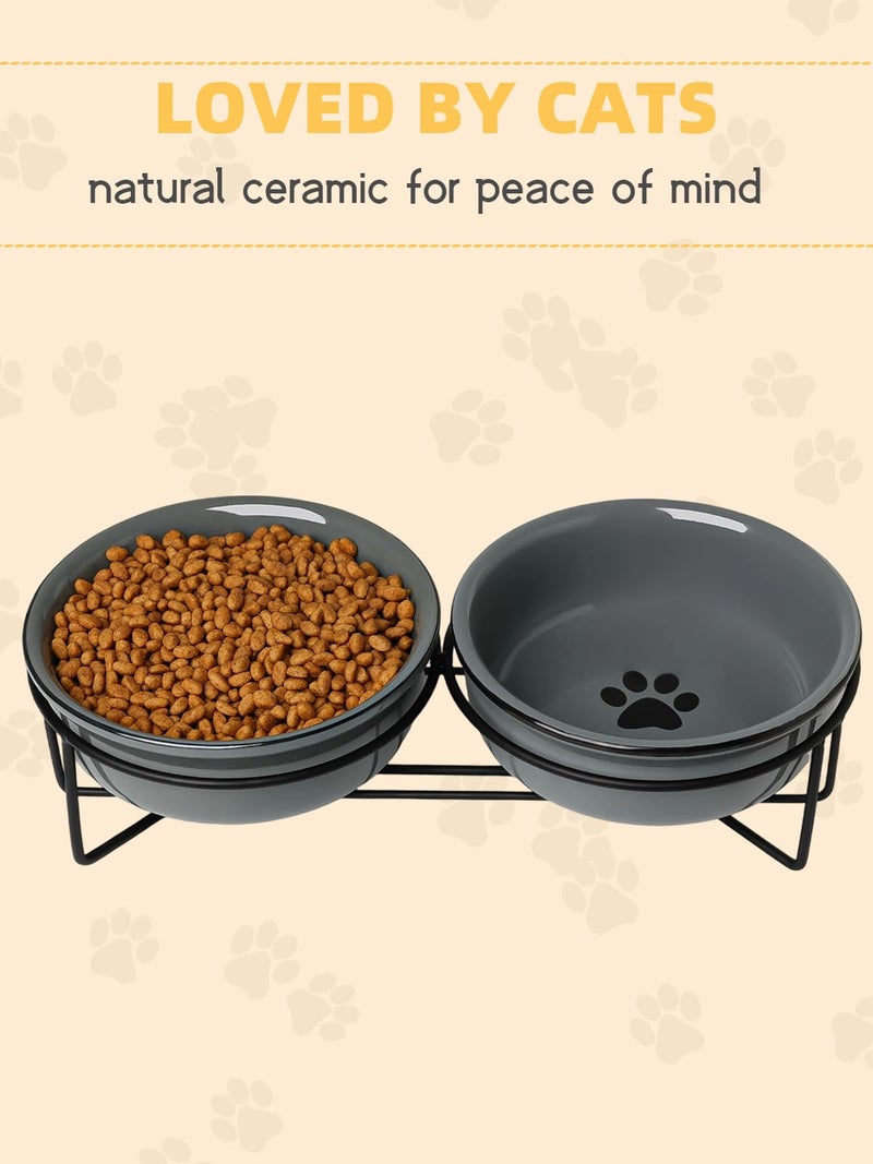GDCZ Ceramics Raised Cat Bowls with Heighten Metal Stand,15 Ounces (Grey) - Image 4