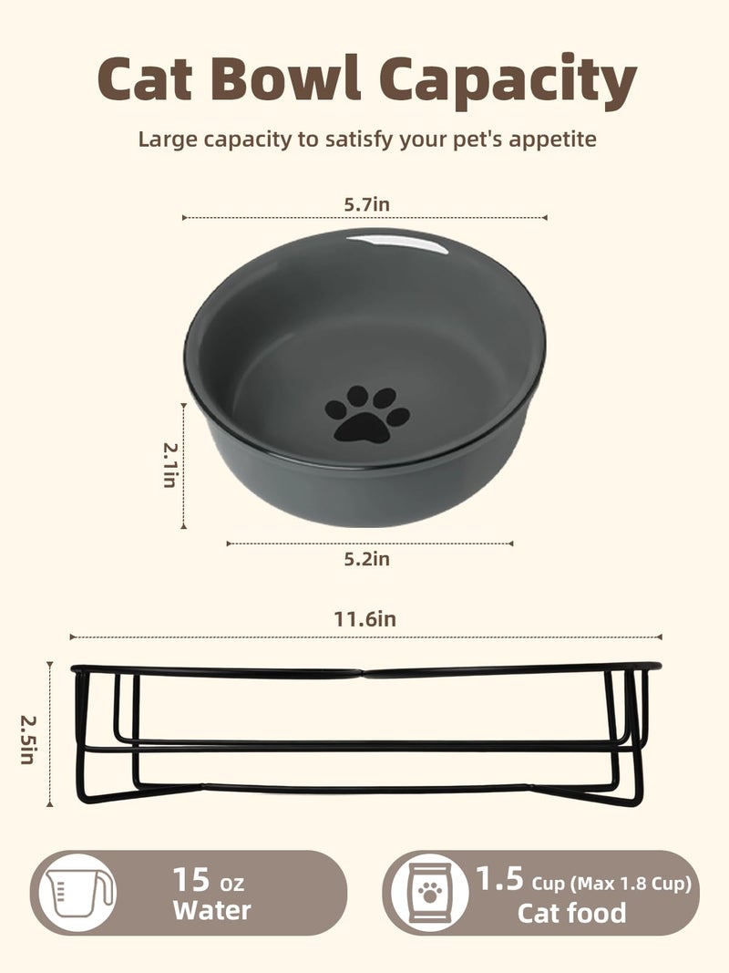 GDCZ Ceramics Raised Cat Bowls with Heighten Metal Stand,15 Ounces (Grey) - Image 2