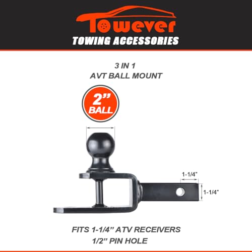 Towever 84031 Towever ATV Hitch Ball Mount 2 inch Ball with 1-1/4 inch Solid Shank, with 1/2 inch Pin & Clip, Rated 2000 lbs - Image 5