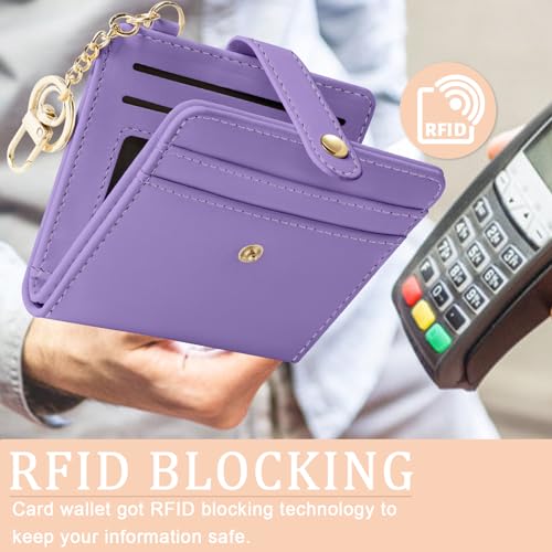 Jogjam محفظة جوجام الأرجوانية للسيدات بتقنية RFID، محفظة صغيرة نحيفة مدمجة لبطاقات الائتمان، محفظة نسائية من جلد PU بجيب بسحاب للنقود ونافذة للهوية - Image 3