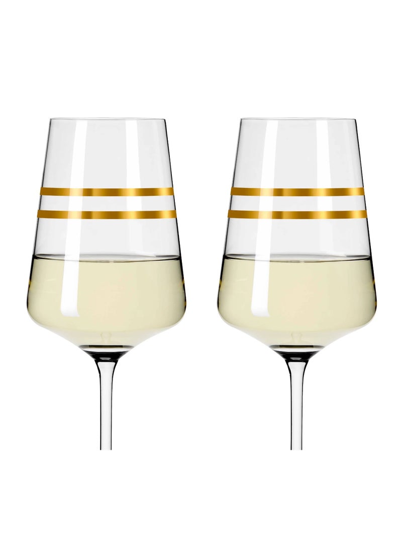 Ritzenhoff 2-piece “celebration deluxe” White Wine Glass Set – With real gold stripes – Ideal for white wine – Color: Gold, Material: Crystal glass, Filling volume in ml: 400, Dishwasher Safe, in an attractive gift box – Made in Germany - Image 2